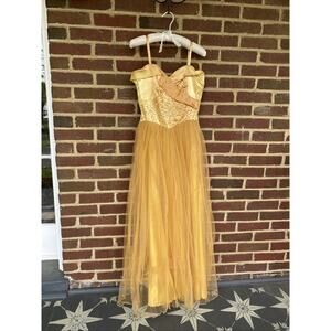 Vtg Cotillion 50s Gold Tulle Prom Formal Dress Rockabilly Cupcake XS “25 Waist